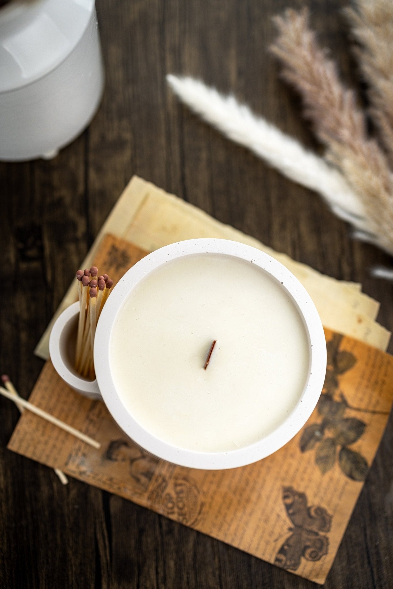 Concrete Vessel Candle Match Holder , Jesmonite Resin ,Flower Pot, Large Candle with Matches