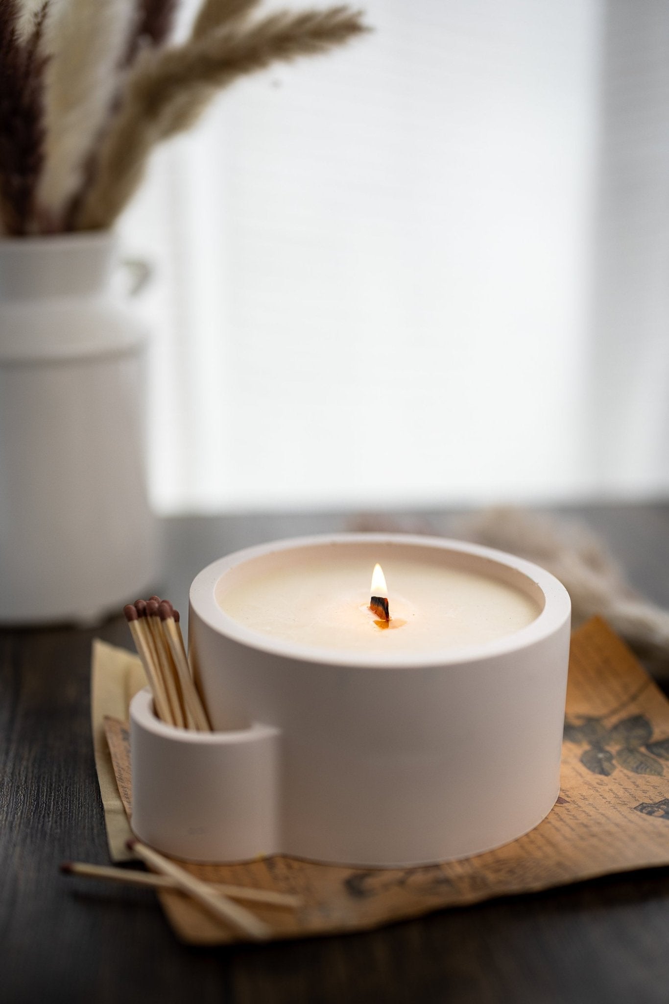 Concrete Vessel Candle Match Holder , Jesmonite Resin ,Flower Pot, Large Candle with Matches