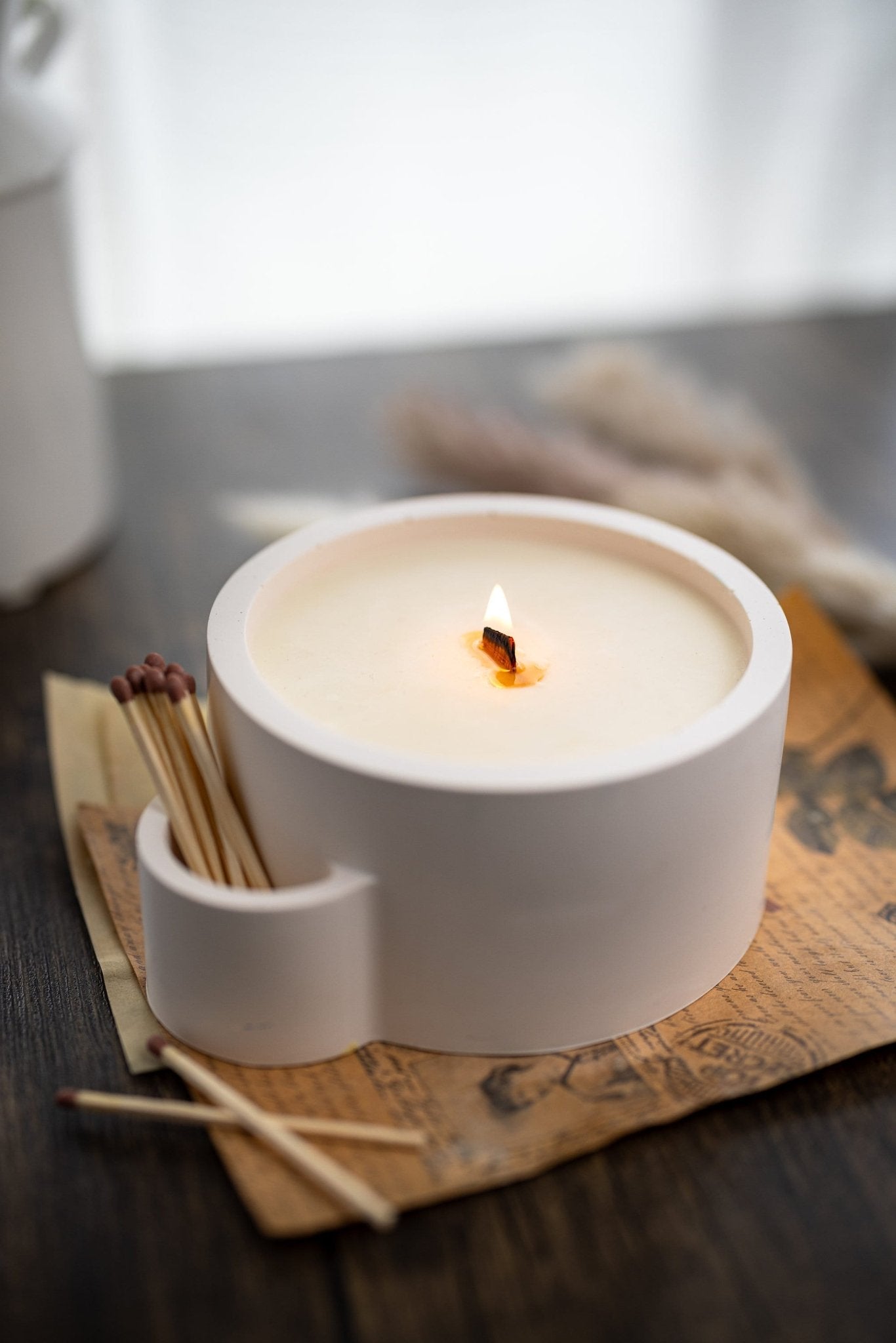 Concrete Vessel Candle Match Holder , Jesmonite Resin ,Flower Pot, Large Candle with Matches