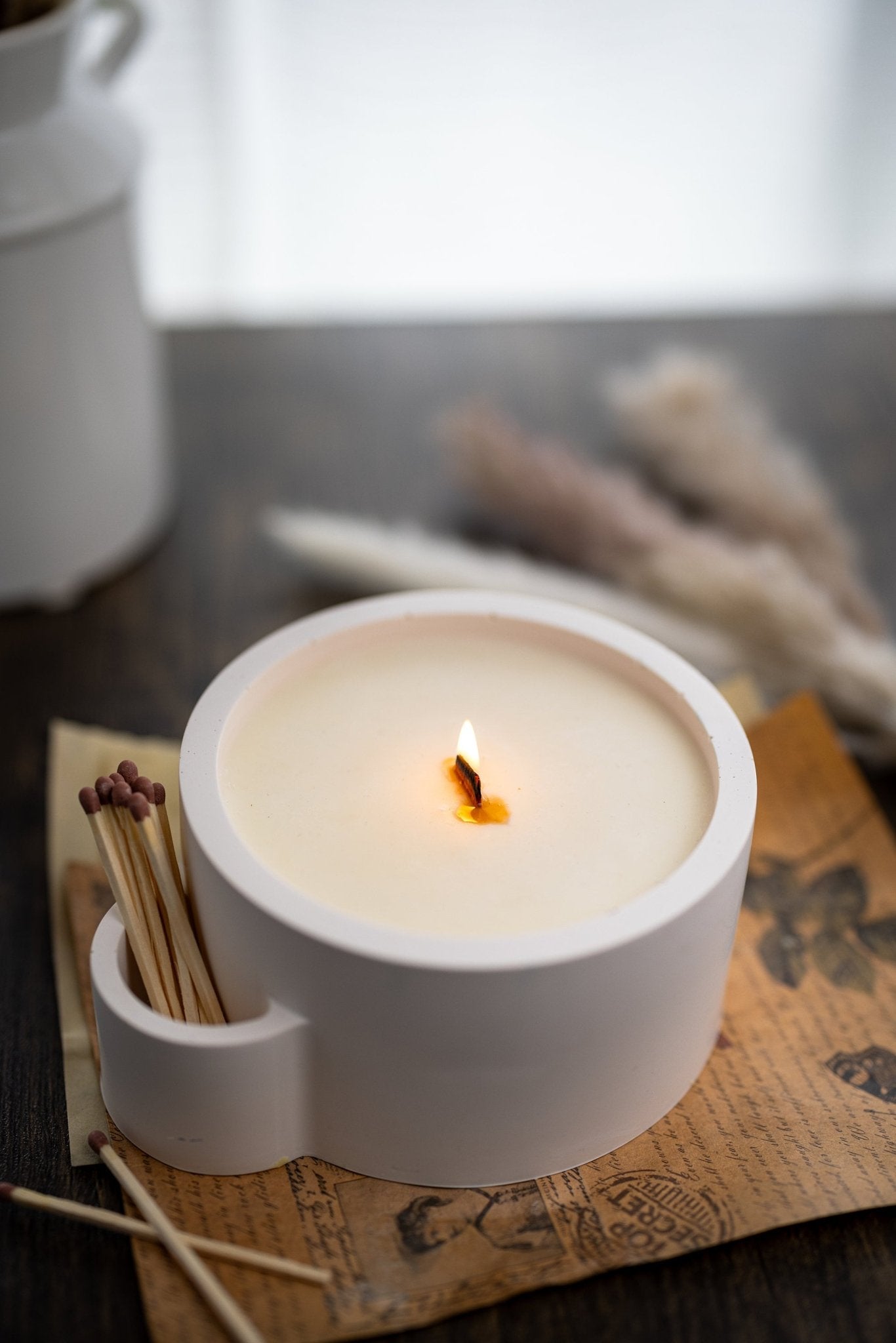 Concrete Vessel Candle Match Holder , Jesmonite Resin ,Flower Pot, Large Candle with Matches