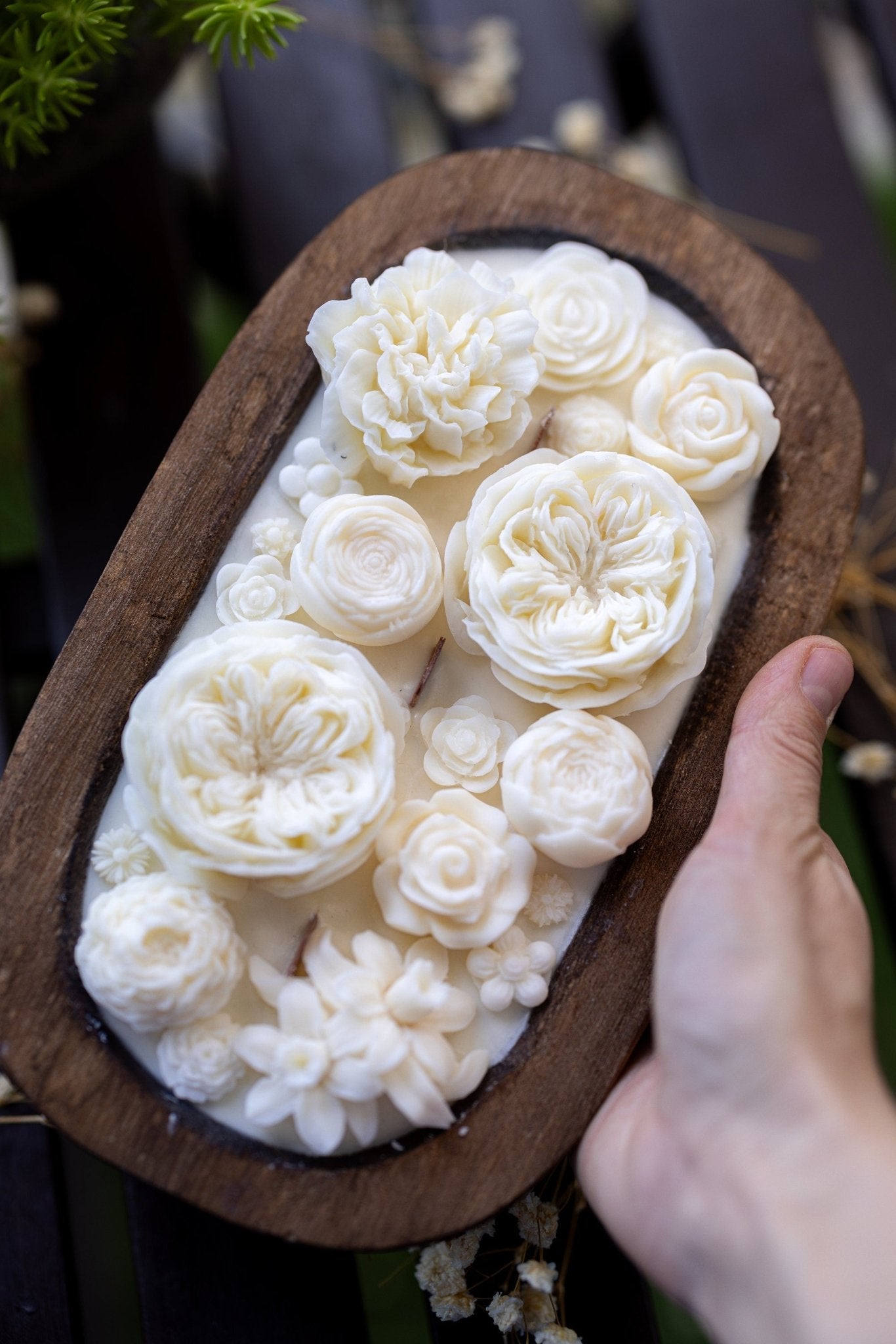 Beatuful Flowers Dough Bowl Candle |Flower Scented Dough Bowl |Handcrafted Flower Bowl /Dough Bowl/Farmhouse candle/large candle