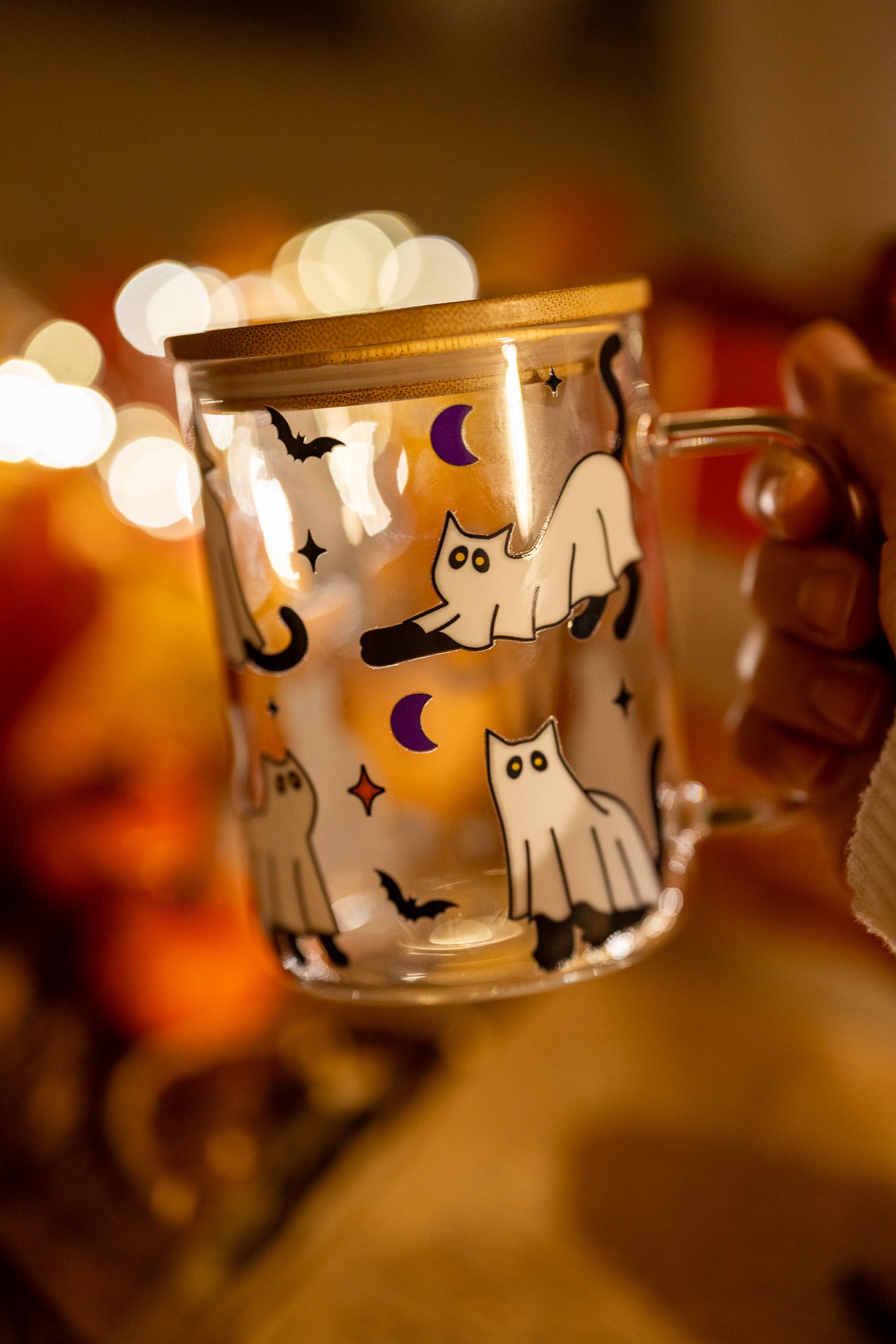 Halloween Ghost Cats Glass Can Cup, Ghost Cat Coffee Mug, Halloween Gift, Iced Coffee Cup, Spooky Season Coffee Mug