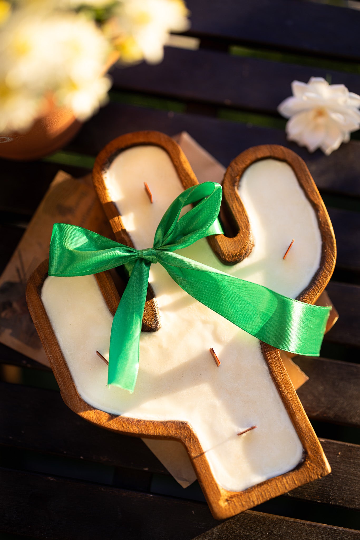 Cactus Rustic Wood Bowl Candle / 6 Wood Wicks