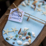 Dough Bowl Candle With Wood Wick and Soy Wax/ With Sea Shells & Starfish /Farmhouse Candle/3 Wood Wick Candle /Summer Scents