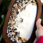 WOOD DOUGH BOWL Crystal Candle Natural/Stone Candle Spell Candle /Crystal Infused Candle / Dry Flowers Candle /Housewarming Gift 3 Wood Wick